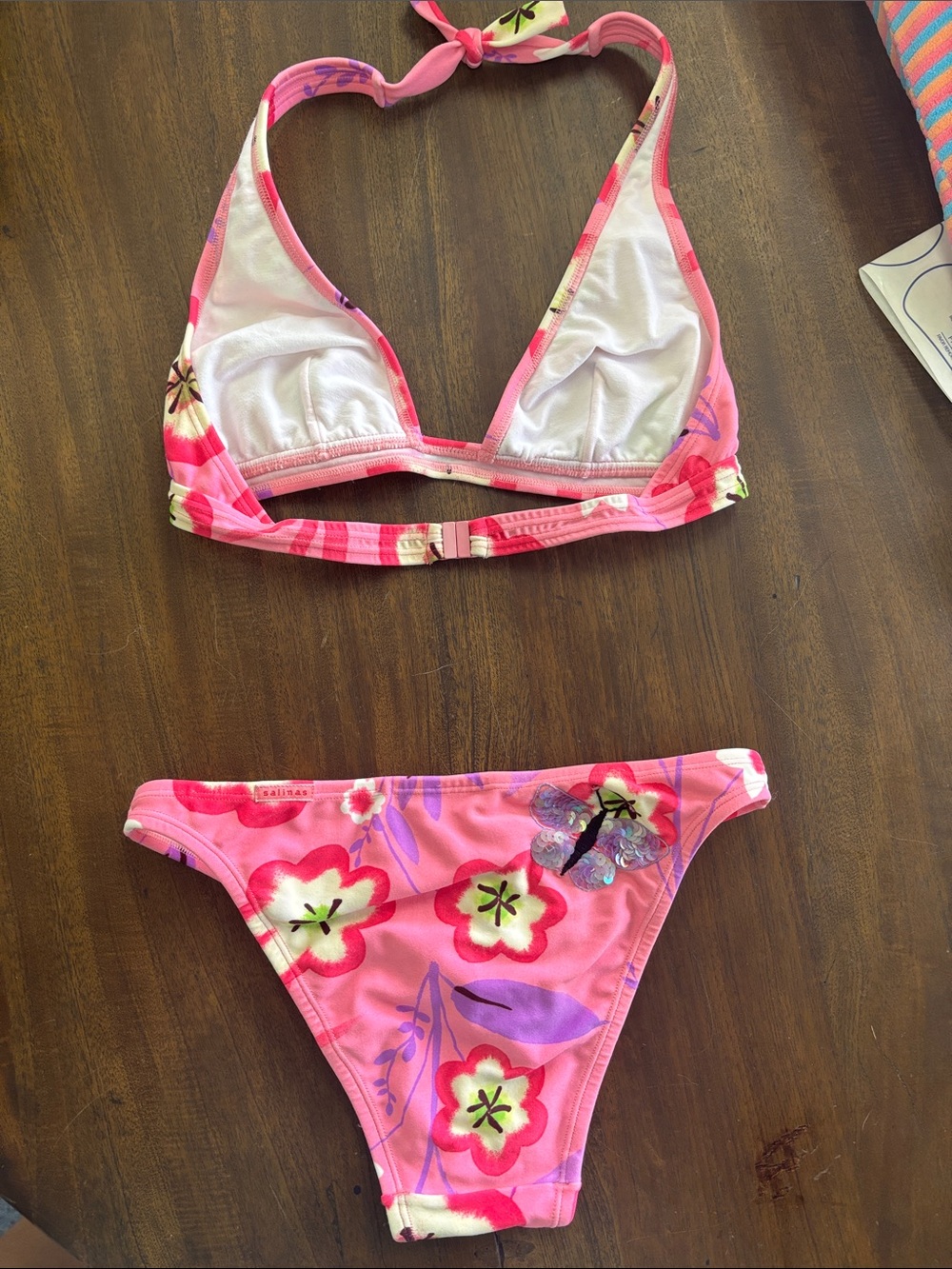 NWT RARE Salinas set, Brazilian bikini and triangle top. Pink floral print. - Picture 2 of 3
